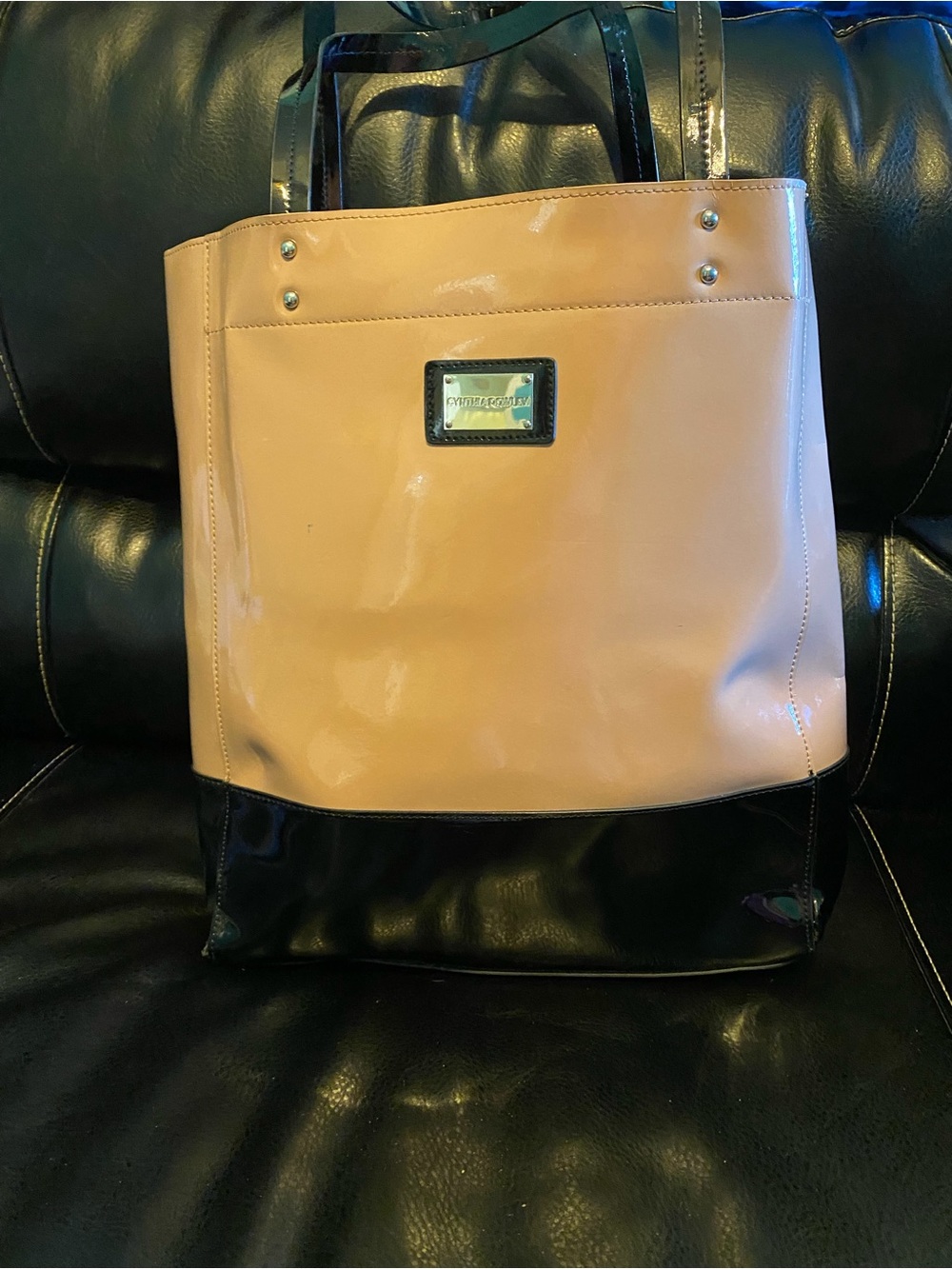 Cynthia Rowley Peach and Black Two-Tone Patent Tote